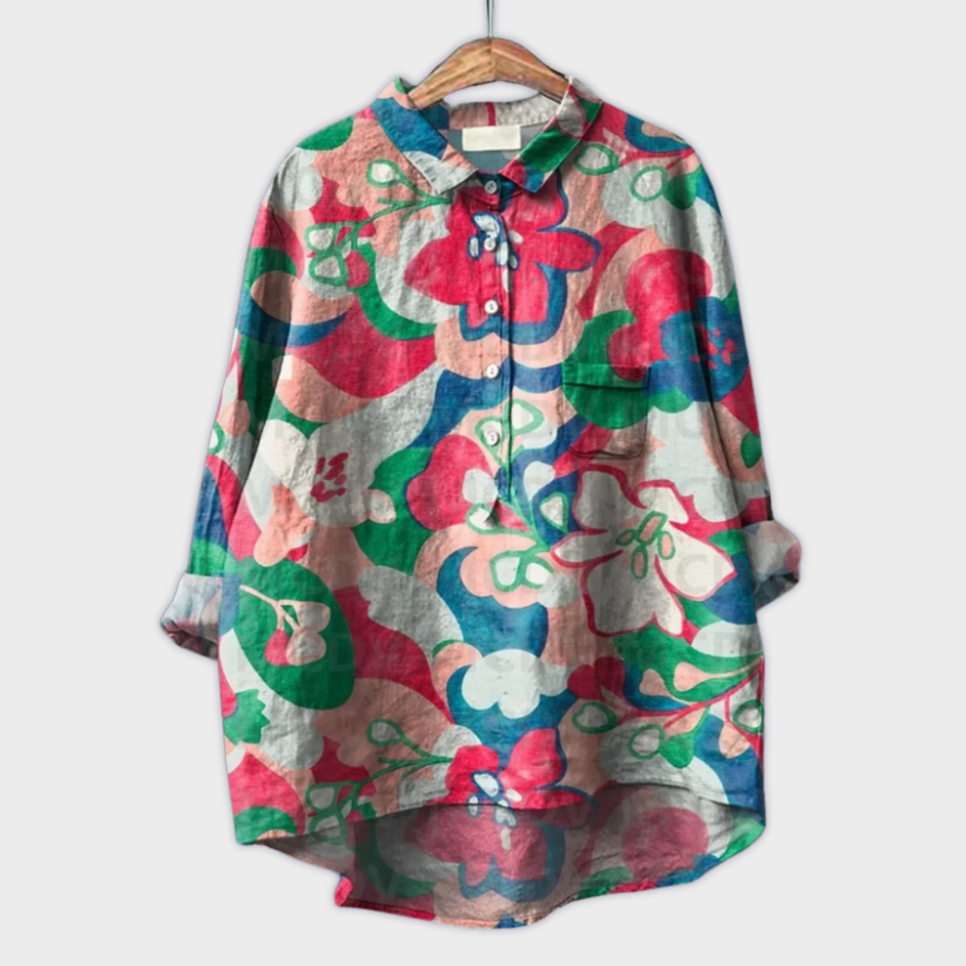 Magdalena - Håndlavet Dame-bluse med Blomsterprint