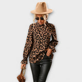 Kayla - Leopardmønstret Bluse med Foldet Krave