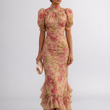Rosario - Lang Blomstret Kjole i Chiffon