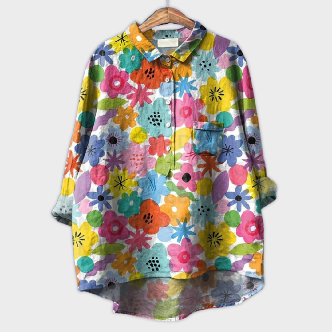 Magdalena - Håndlavet Dame-bluse med Blomsterprint