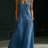 Sara - Lang Denimkjole med Knapper