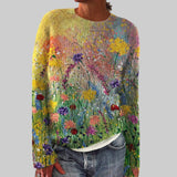 Flora - Behagelig T-shirt med Malet Blomstermotiv