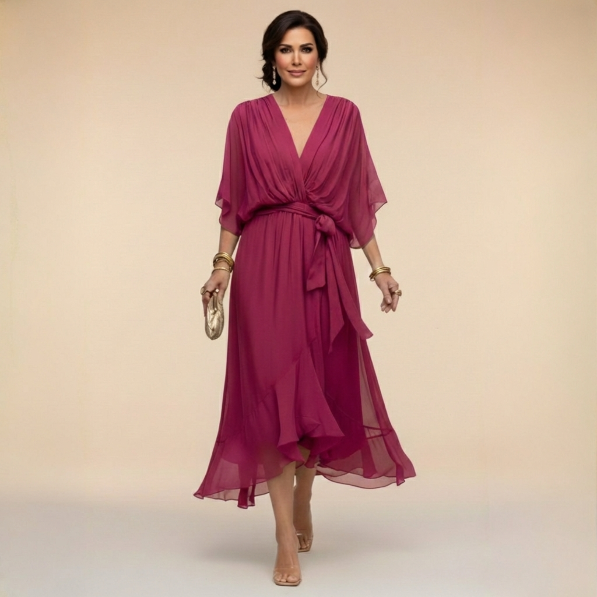 Monica - Chiffon-kjole med V-hals