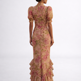 Rosario - Lang Blomstret Kjole i Chiffon