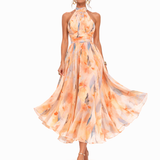 Aurora - Halterneck-kjole med Akvarelprint