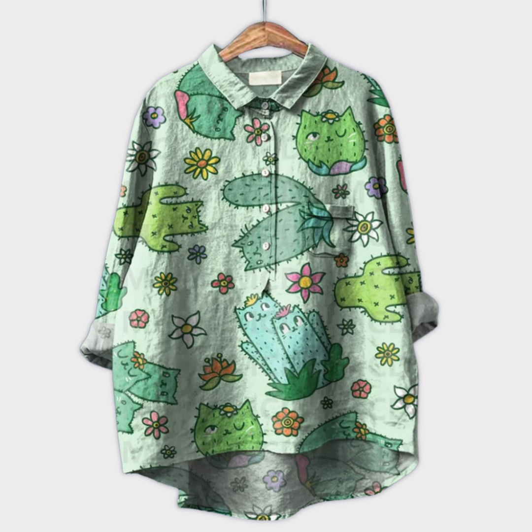 Magdalena - Håndlavet Dame-bluse med Blomsterprint