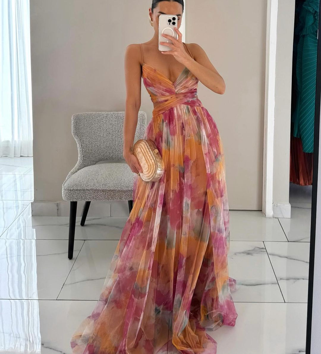 Giselle - Charmerende Maxikjole med Blomsterprint