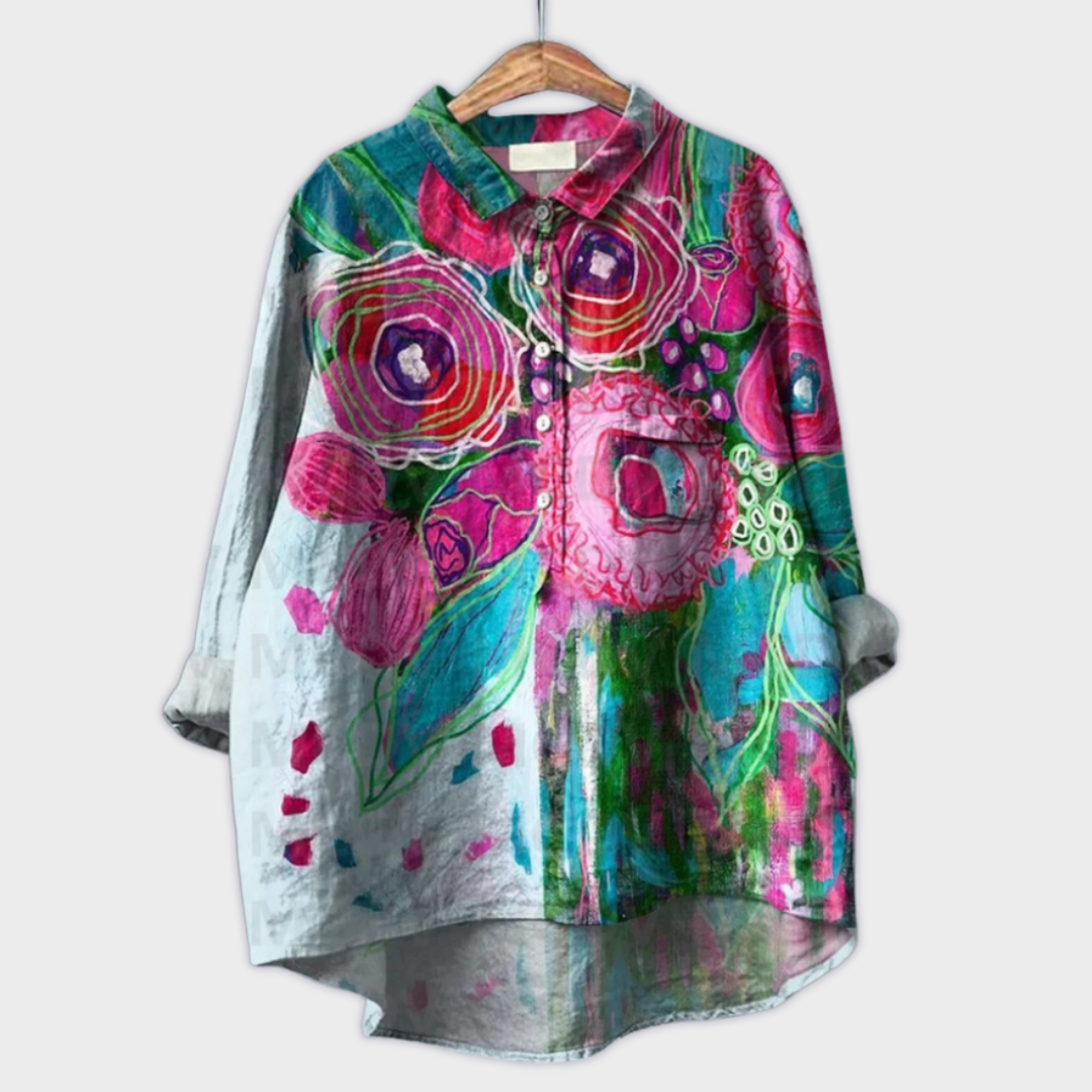 Magdalena - Håndlavet Dame-bluse med Blomsterprint