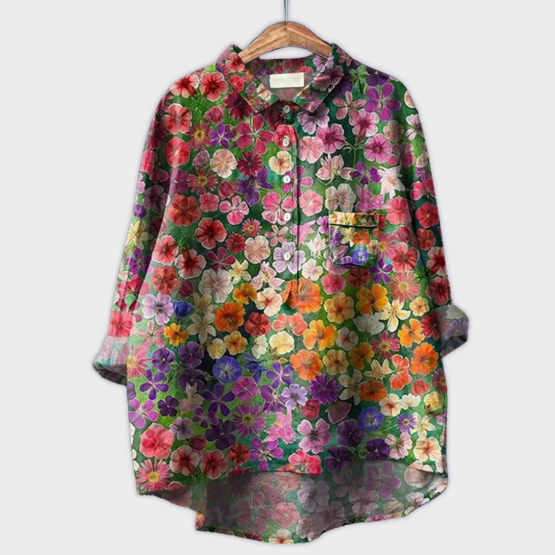 Magdalena - Håndlavet Dame-bluse med Blomsterprint