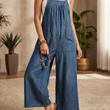 Solmira - Løs Denim-jumpsuit-vest med Stropper