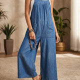Solmira - Løs Denim-jumpsuit-vest med Stropper