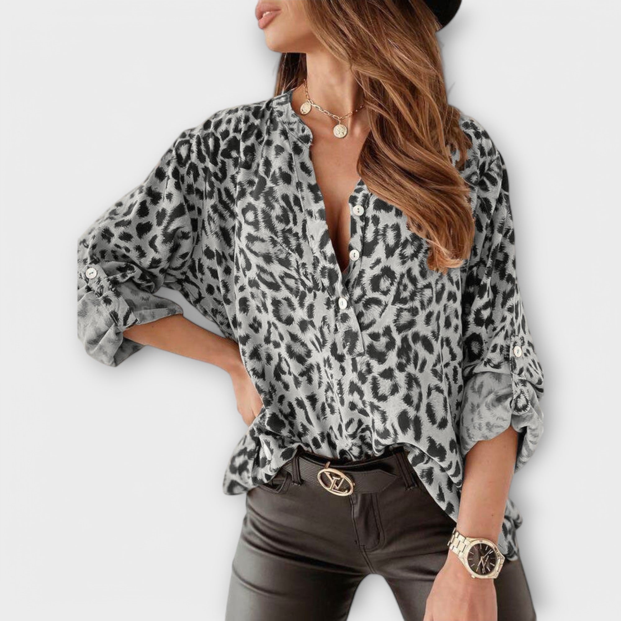 Stilfuld Leopardmønstret Bluse