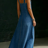 Sara - Lang Denimkjole med Knapper