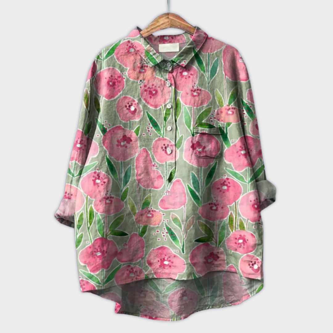 Magdalena - Håndlavet Dame-bluse med Blomsterprint