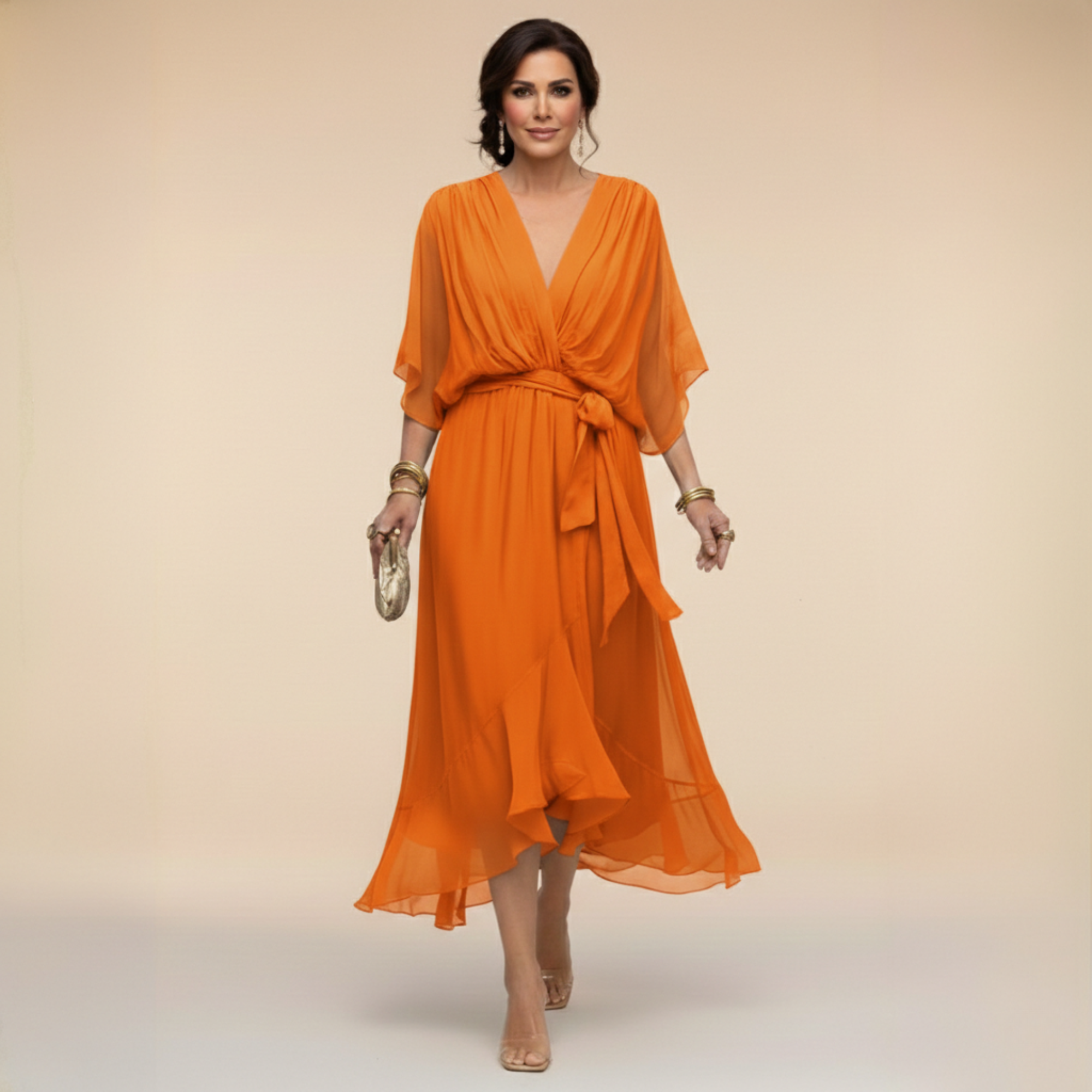 Monica - Chiffon-kjole med V-hals
