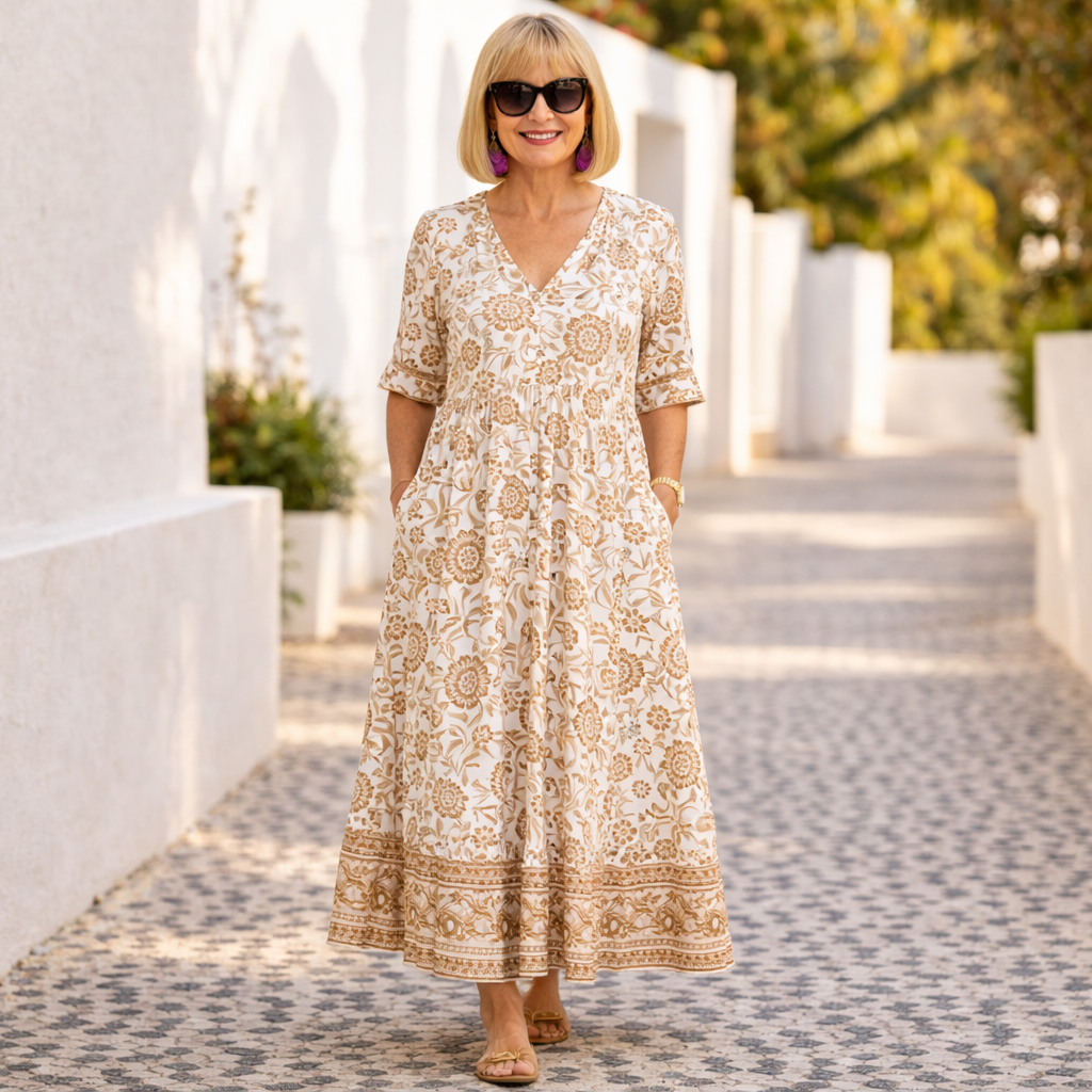 Elly - Elegant Blomstret Kjole med Afslappet Stemning