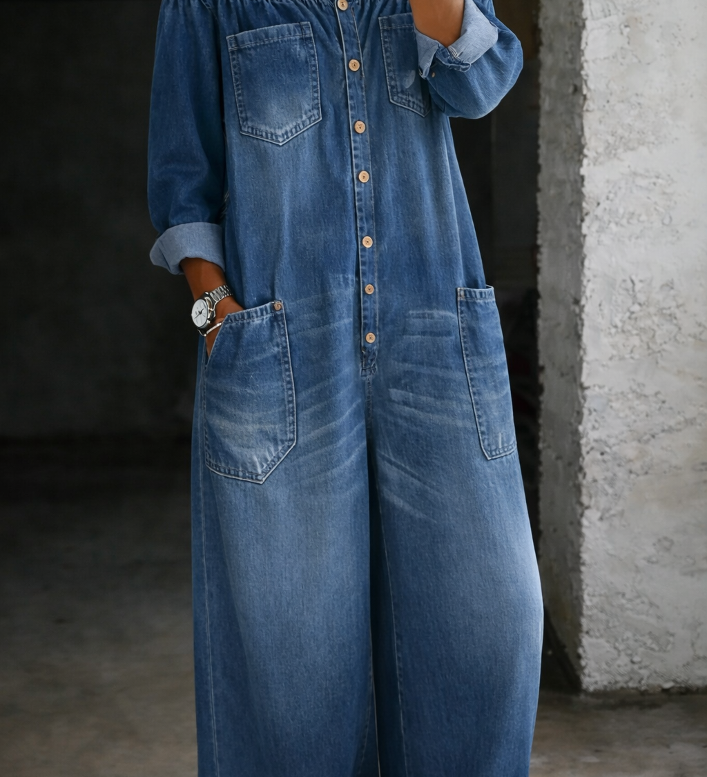 Oda - Langærmet Jumpsuit med Bare Skuldre
