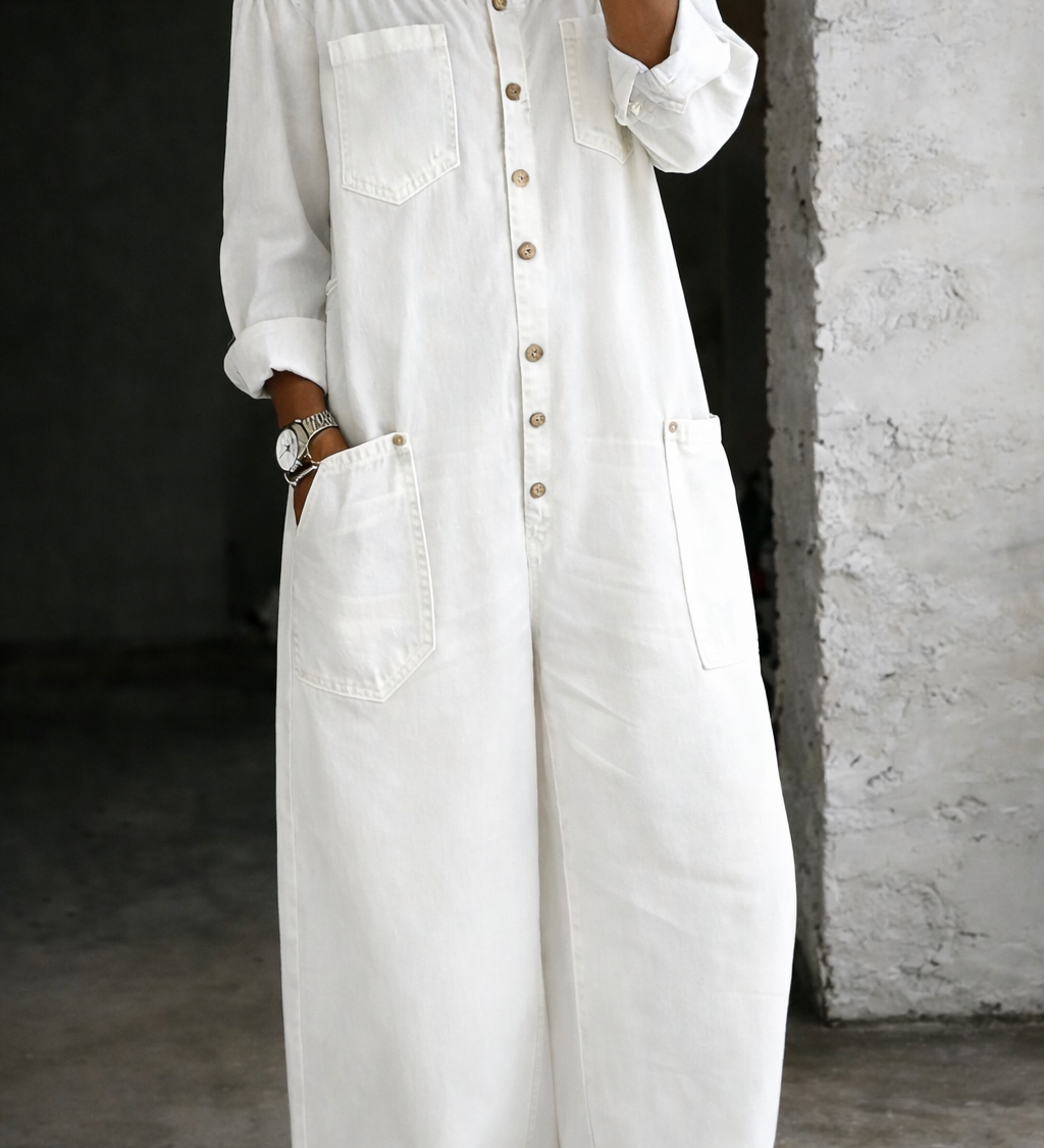 Oda - Langærmet Jumpsuit med Bare Skuldre