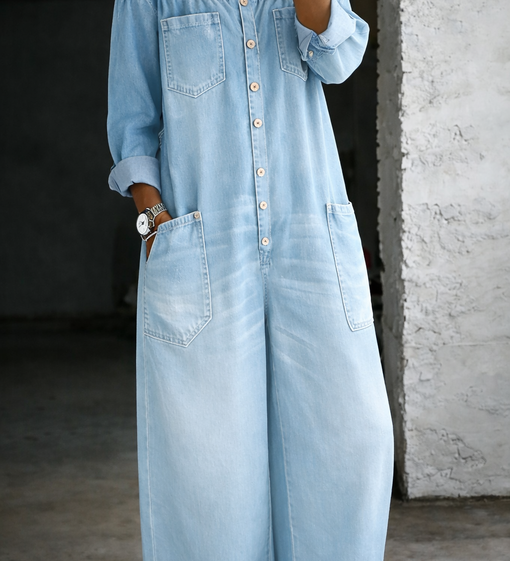 Oda - Langærmet Jumpsuit med Bare Skuldre