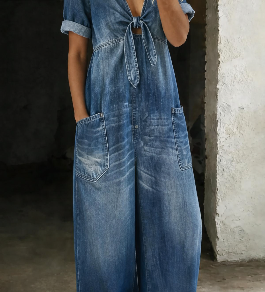 Camille - Kortærmet Jumpsuit med V-udskæring