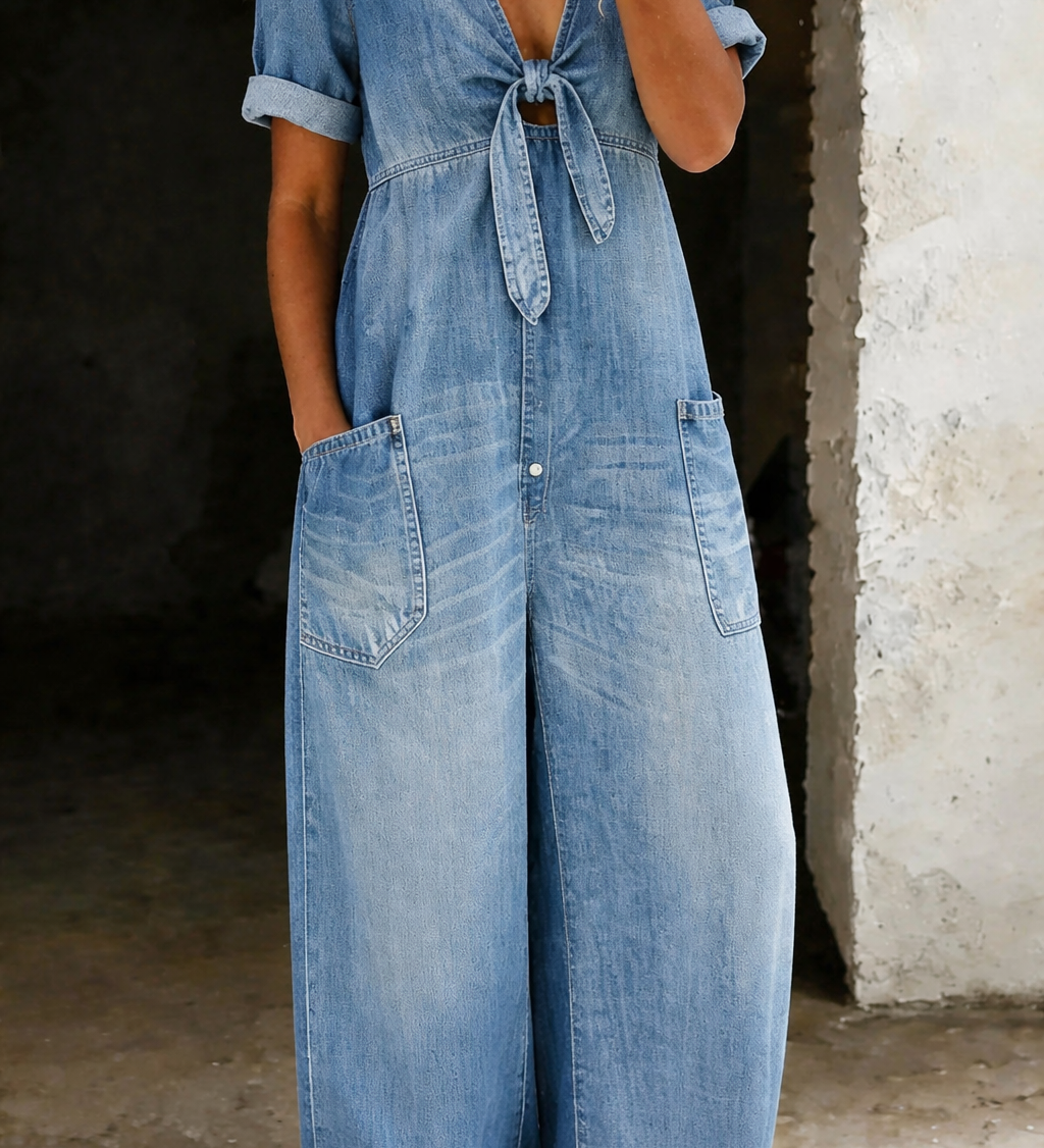 Camille - Kortærmet Jumpsuit med V-udskæring