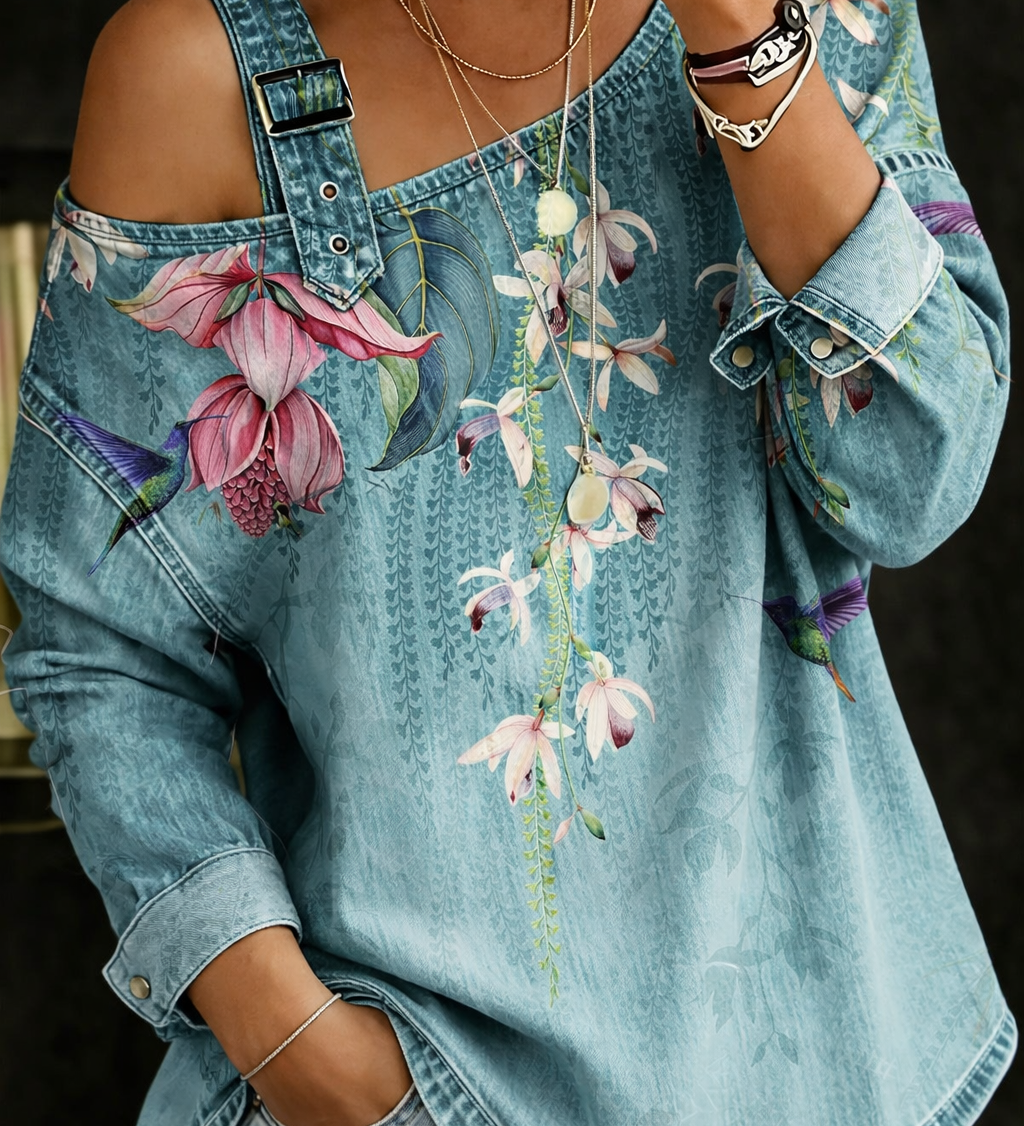 Alma - Denimtop med Bare Skuldre