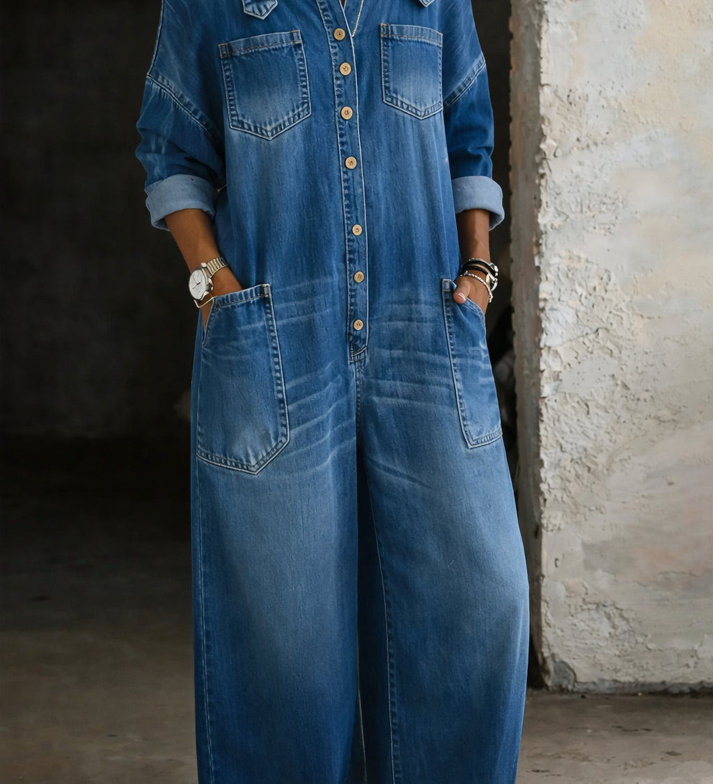 Vivi - Denim-jumpsuit med Bare Skuldre