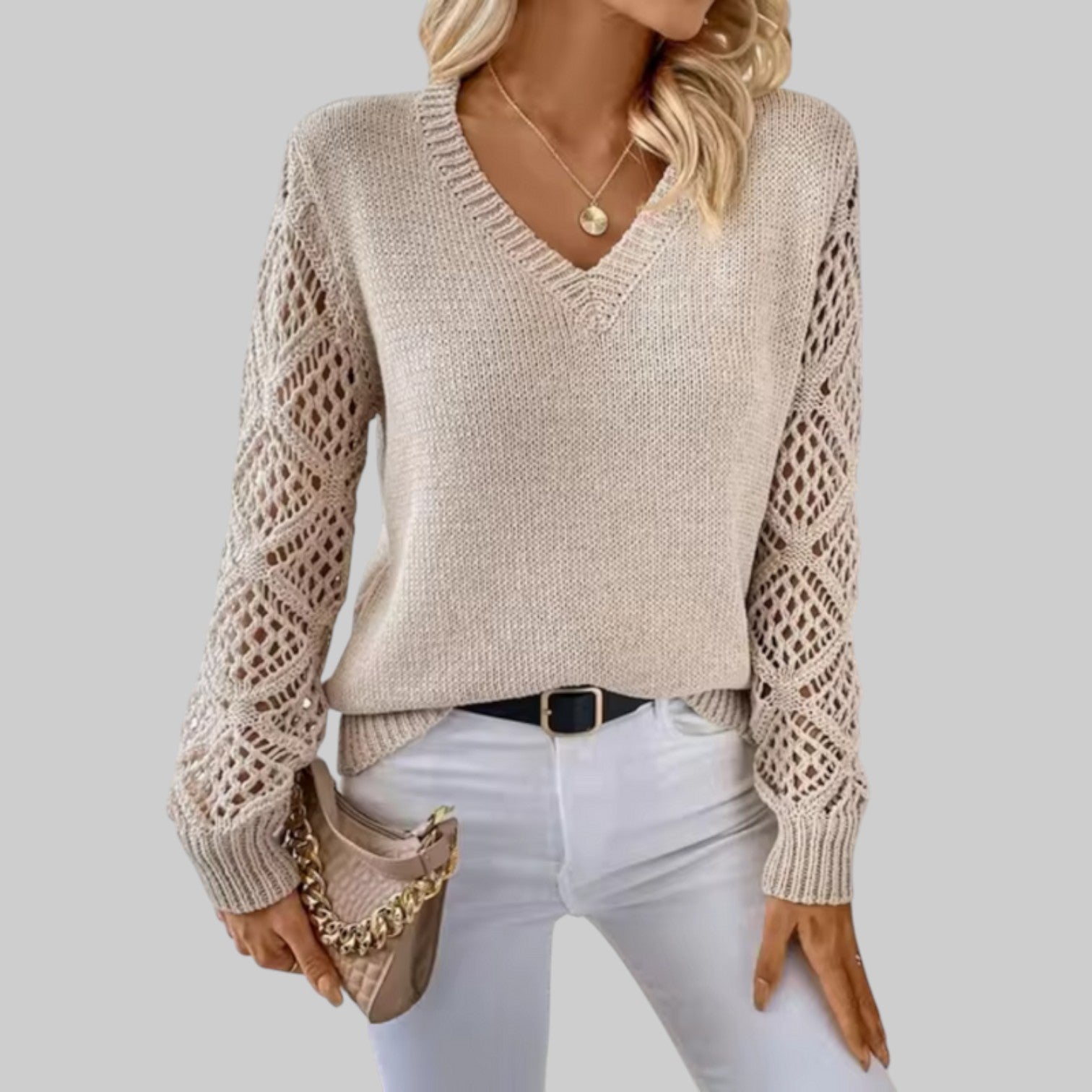 Le Clair - Afslappet Bomulds-t-shirt med V-hals