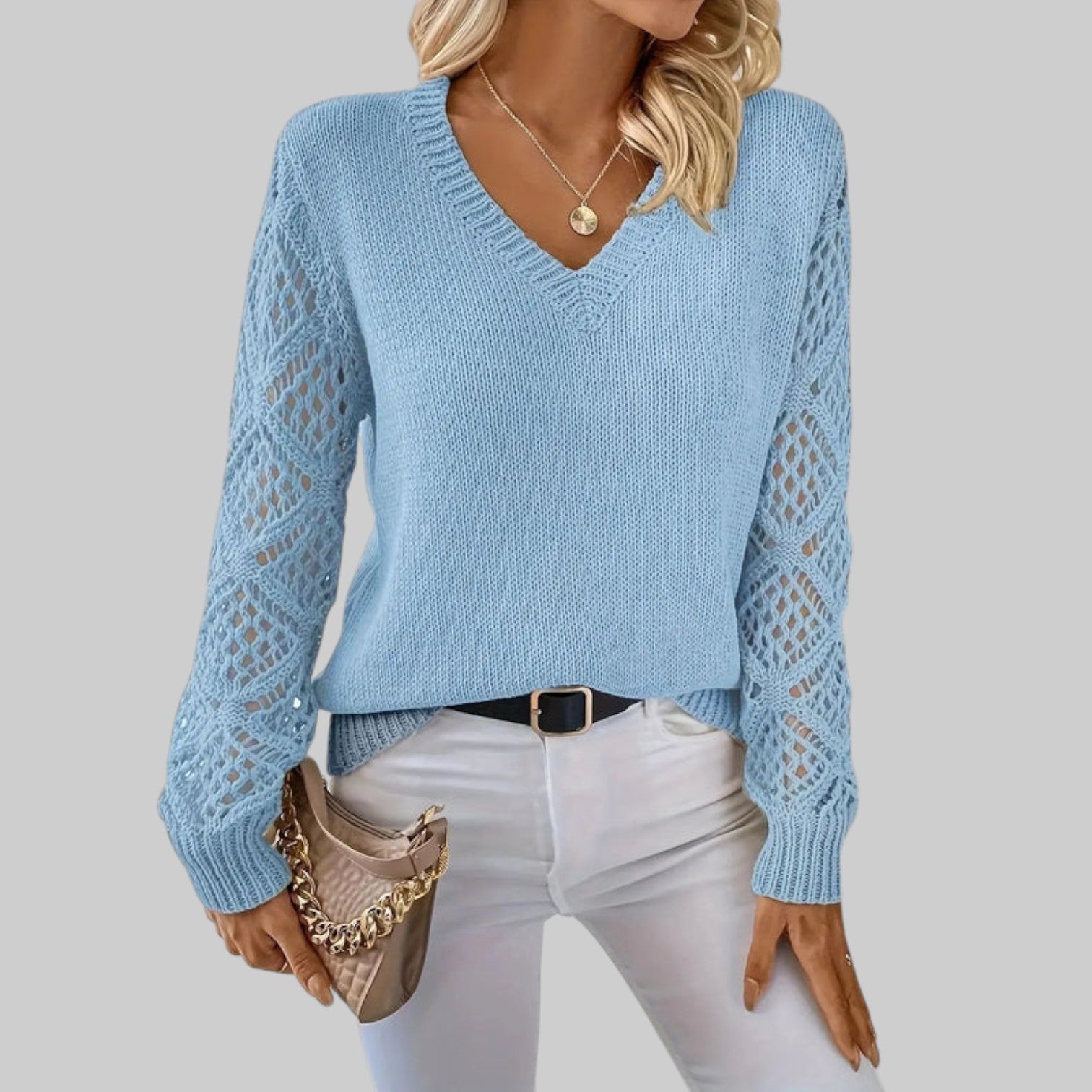 Le Clair - Afslappet Bomulds-t-shirt med V-hals