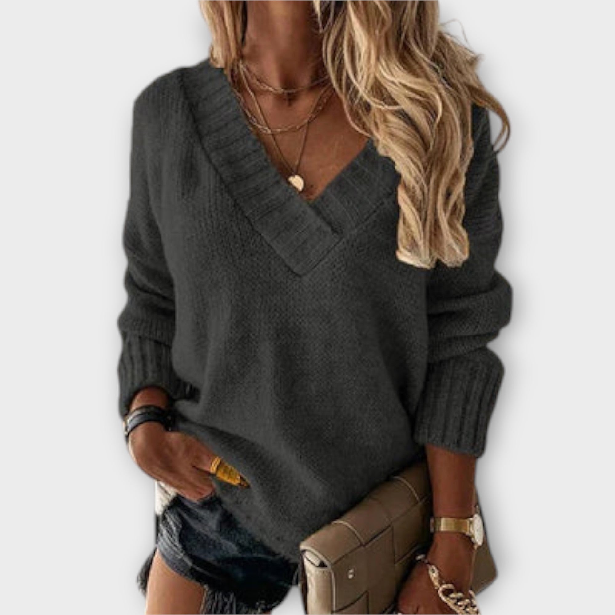Jane - Varm V-hals Strikbluse