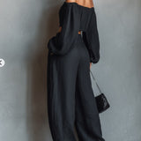 Trine - Off-shoulder Sæt med Vide Bukser