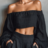 Trine - Off-shoulder Sæt med Vide Bukser