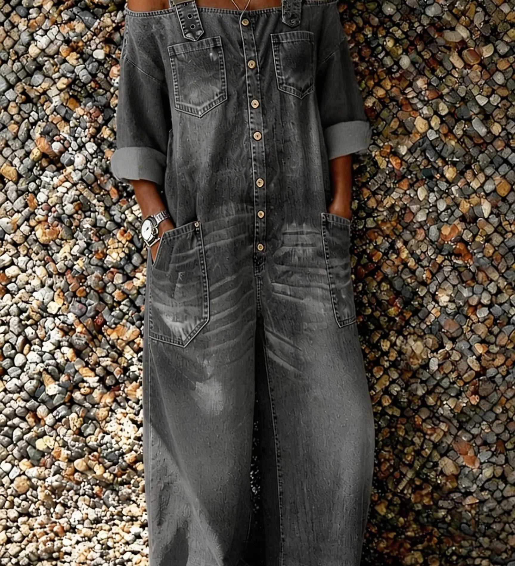 Bo - Denim-jumpsuit med Skulderstropper