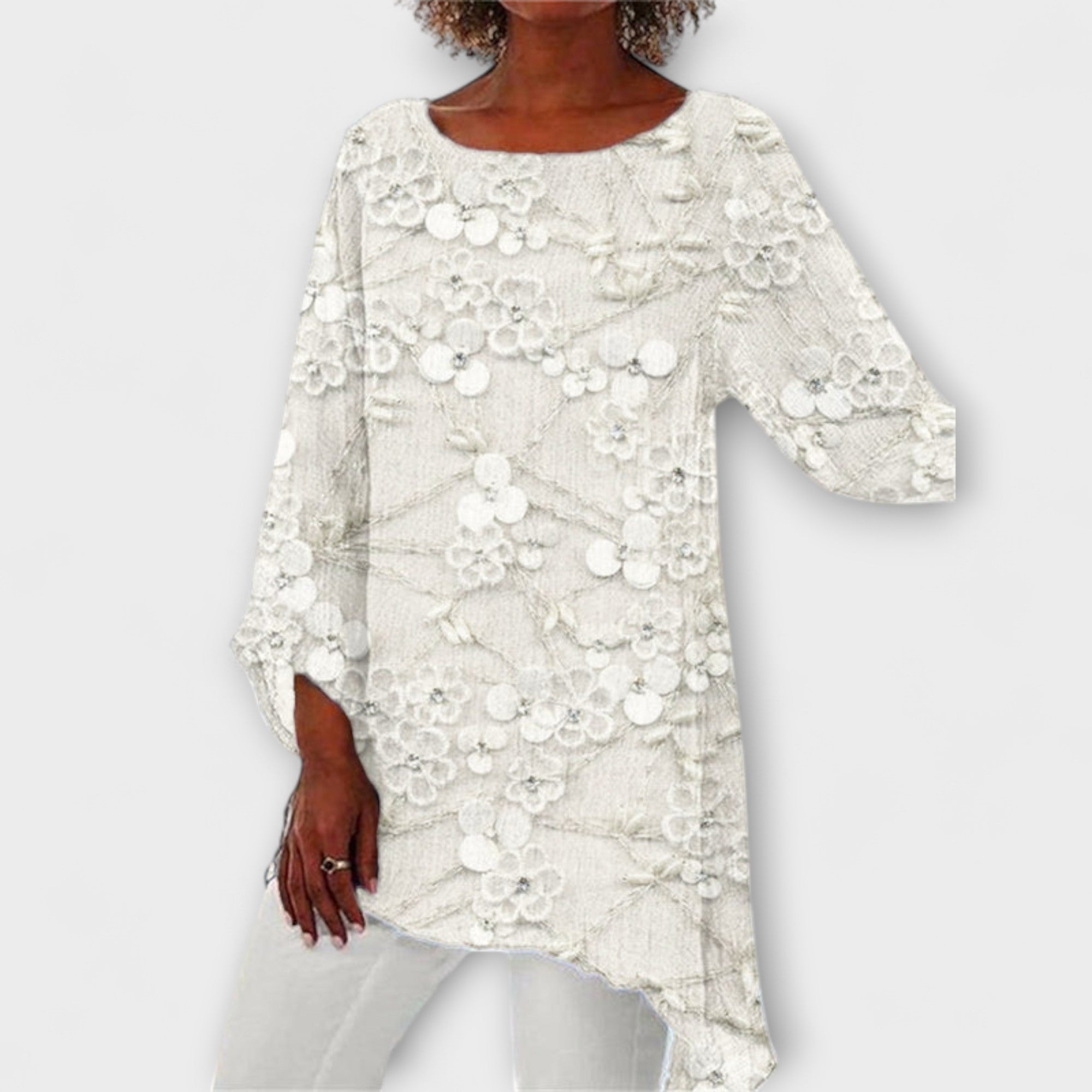 Harper - Blomstret Bluse med Krystaldetaljer