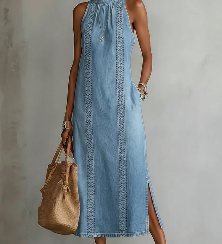 Nanna - Denimkjole med Retroblonder
