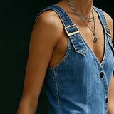 Sara - Lang Denimkjole med Knapper