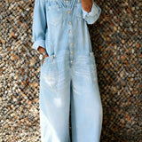 Noa - Denim-jumpsuit med Off-shoulder Udskæring