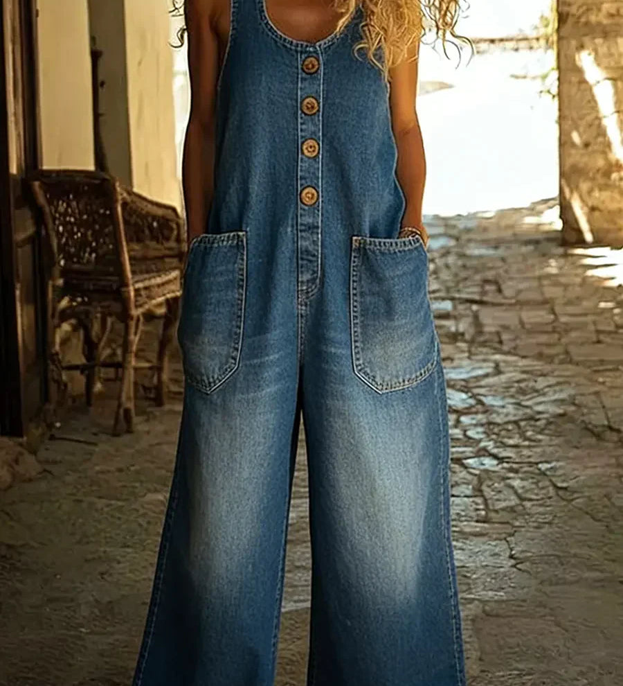 Anine - Ærmeløs Vintagevasket Denim-jumpsuit
