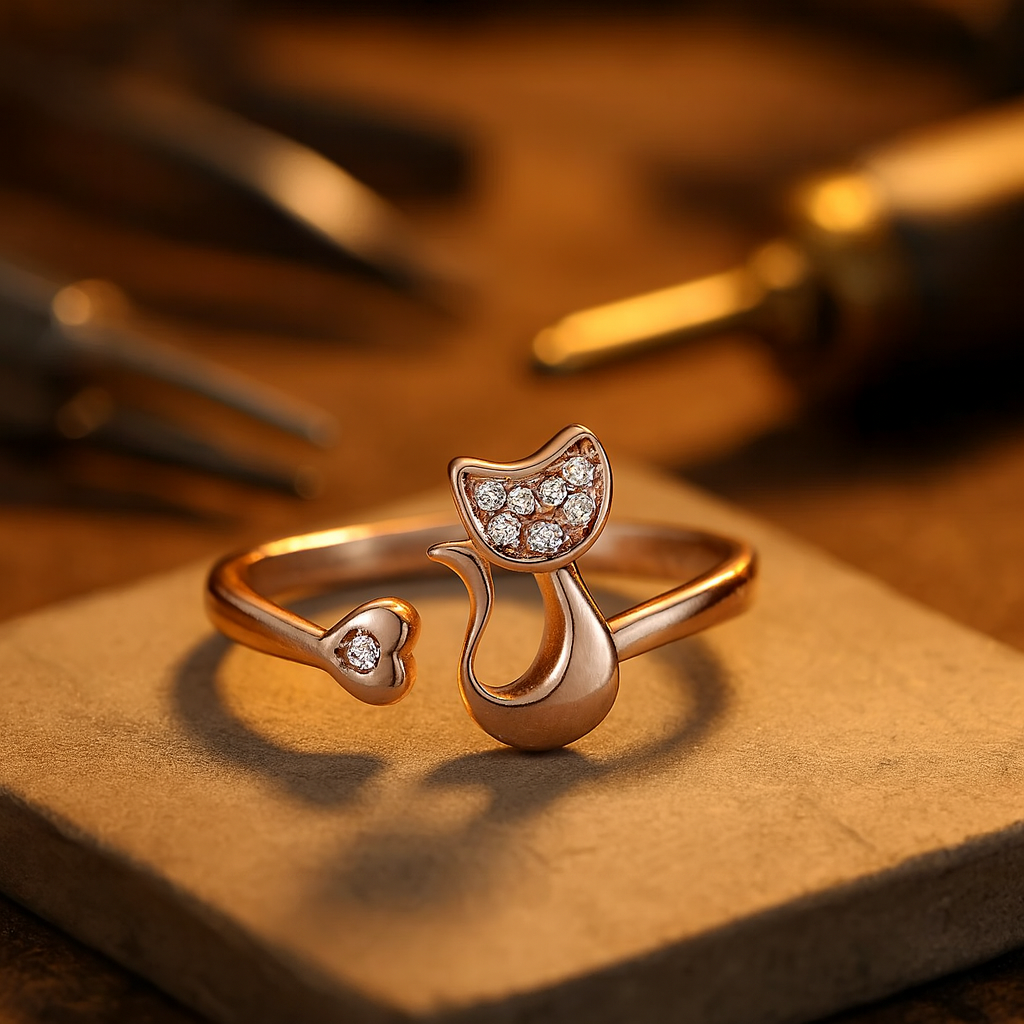 Åben Ring - Sød Kat - Zirkonia