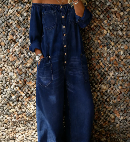 Noa - Denim-jumpsuit med Off-shoulder Udskæring