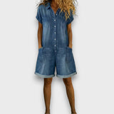 Tina - Vintage Bomulds-jumpsuit med Denimmønster