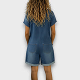 Tina - Vintage Bomulds-jumpsuit med Denimmønster