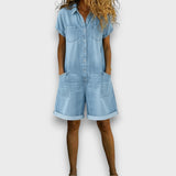 Tina - Vintage Bomulds-jumpsuit med Denimmønster