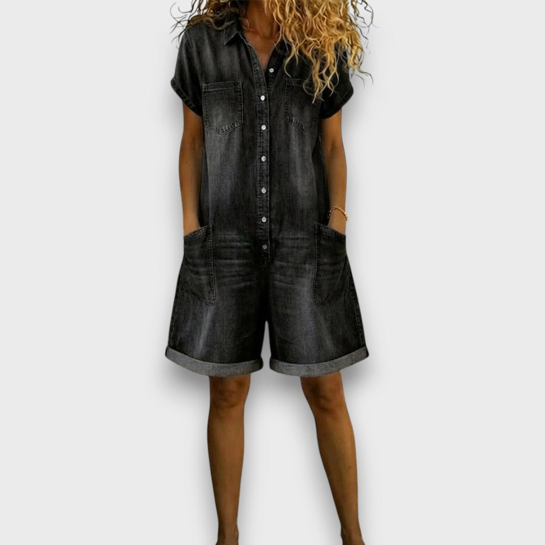 Tina - Vintage Bomulds-jumpsuit med Denimmønster
